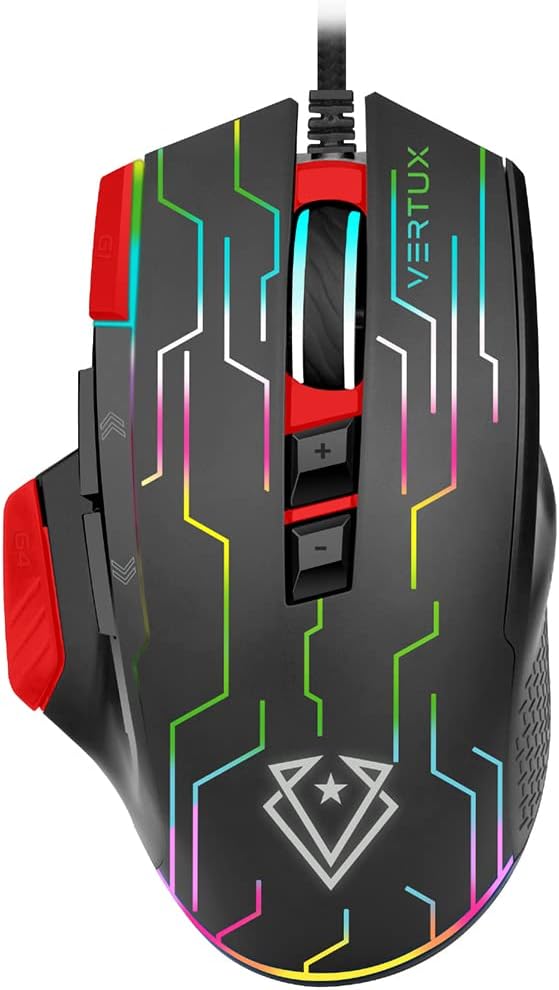 Vertux Kryptonite Gaming Mouse Wired Mouse with Quick Performance 9 Programmable Buttons Up to 10000 DPI RGB Lights 10 Million Clicks Ultra Light Gaming Mouse RED Vertux Kryptonite Gaming Mouse Wired Mouse with Quick Performance 9 Programmable Buttons Up to 10000 DPI RGB Lights 10 Million Clicks Ultra Light Gaming Mouse RED